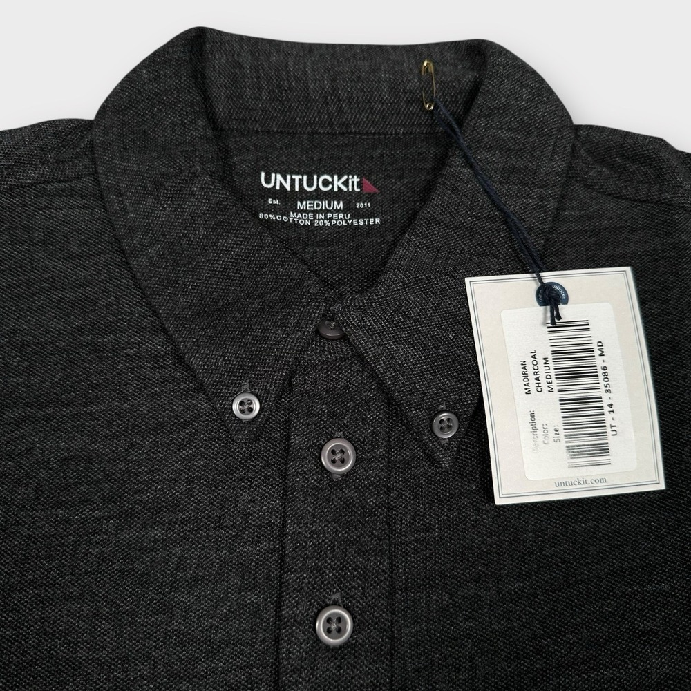 UNTUCKit Madiran Polo Shirt Men's Medium Charcoal Short Sleeve Cotton Blend - Picture 2 of 7